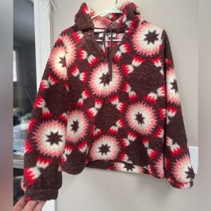LOFT Brown and Red Geometric Women's Sweater
